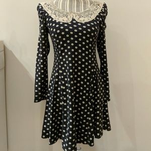 Polka dot navy sweater dress